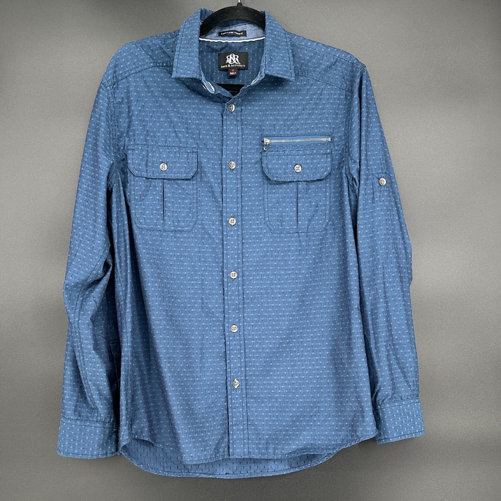 Men’s Rock & Republic Blue Casual Button Down Shirt Size M